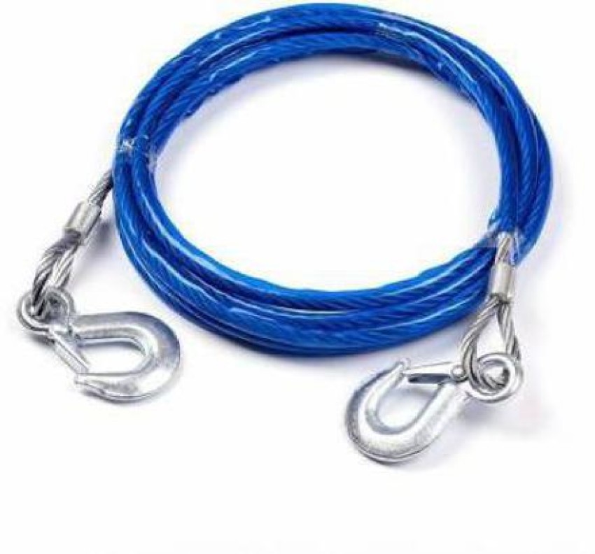 Elixxeton US 4M Long, Super Strong Emergency Heavy Duty, Car Tow Cable, 3 Ton Towing Metal Strap Rope, with Dual Forged Hooks