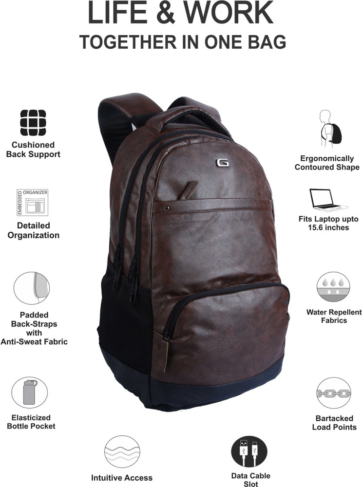 Gear VINTAGE2 ANTI THEFT FAUX LEATHER 28 L Laptop Backpack BROWN BLACK Price in India Flipkart
