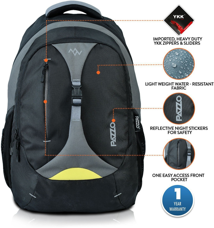 PAZZO Orion 30 L Backpack Black Grey Yellow Price in India Flipkart