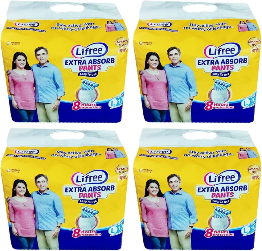 Lifree Absorbent Pants Adult Diaper Unisex Large: Buy packet of 10 diapers  at best price in India | 1mg