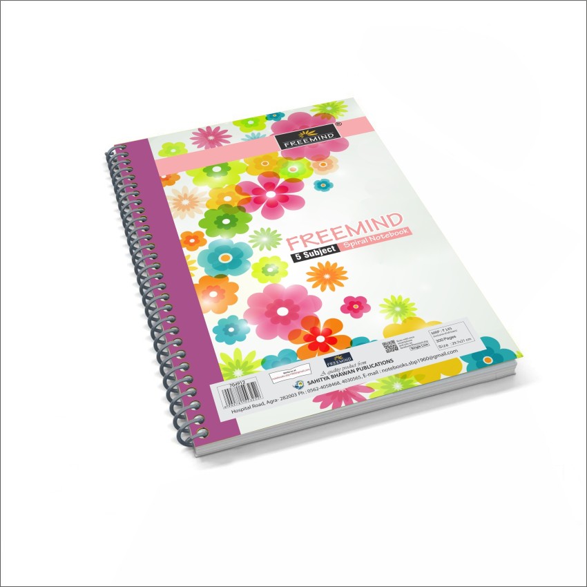 FREEMIND Spiral A4 Notebook Single Line (5 Subject) 300 Pages