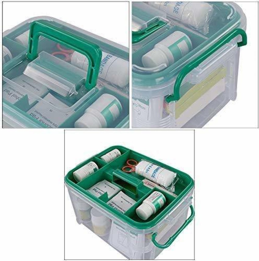 Clear First Aid Bin with Detachable Tray, Portable Emergency Kit