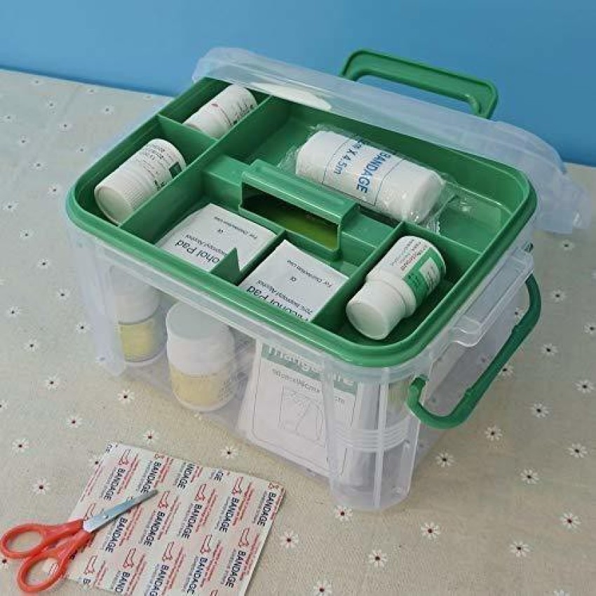 Clear First Aid Bin with Detachable Tray, Portable Emergency Kit