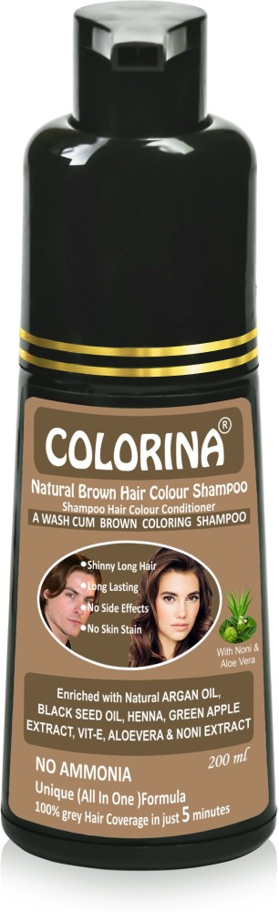 Colorina Hair Color Shampoo 200 ml (Natural Brown), No Skin Stain, No  Ammonia, No Parabens, 100% Grey Coverage in Just 5-10 Minutes
