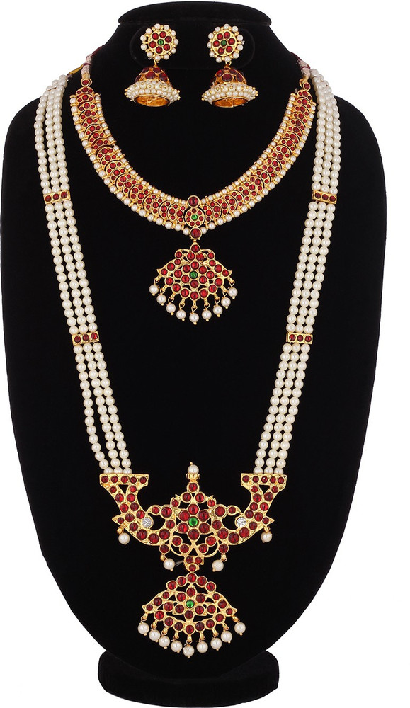bharatanatyam jewellery Brass Gold plated Multicolor Jewellery Set