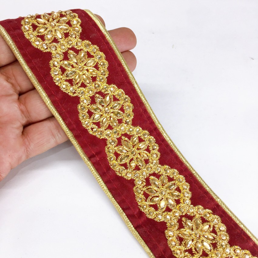 Buy Bridal Wine Indian Gold Zari Embroidered Velvet Lace Trim