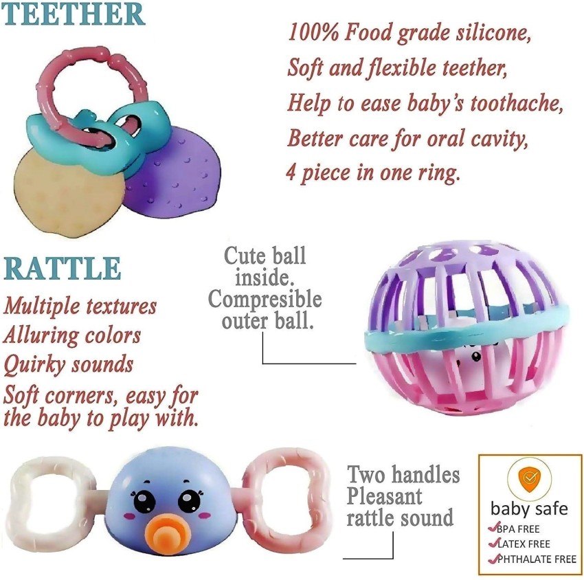 FunBlast Rattle Set for Babies 0-6 Months - Rattle and Teether