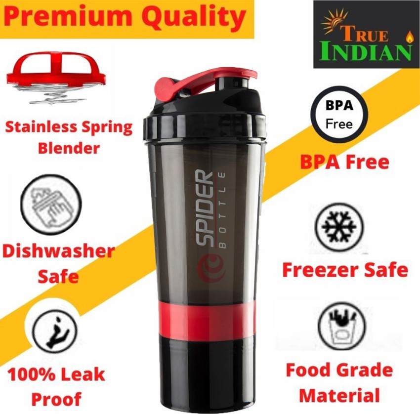 COOL INDIANS SHAKER BOTTLE FOR GYMBPA-FREE AND 100% LEAK-PROOF PROTEIN  SHAKER BOTTLE WITH 2 EXTRA STORAGE COMPARTMENT (500ML SHAKER) (BLACK) 