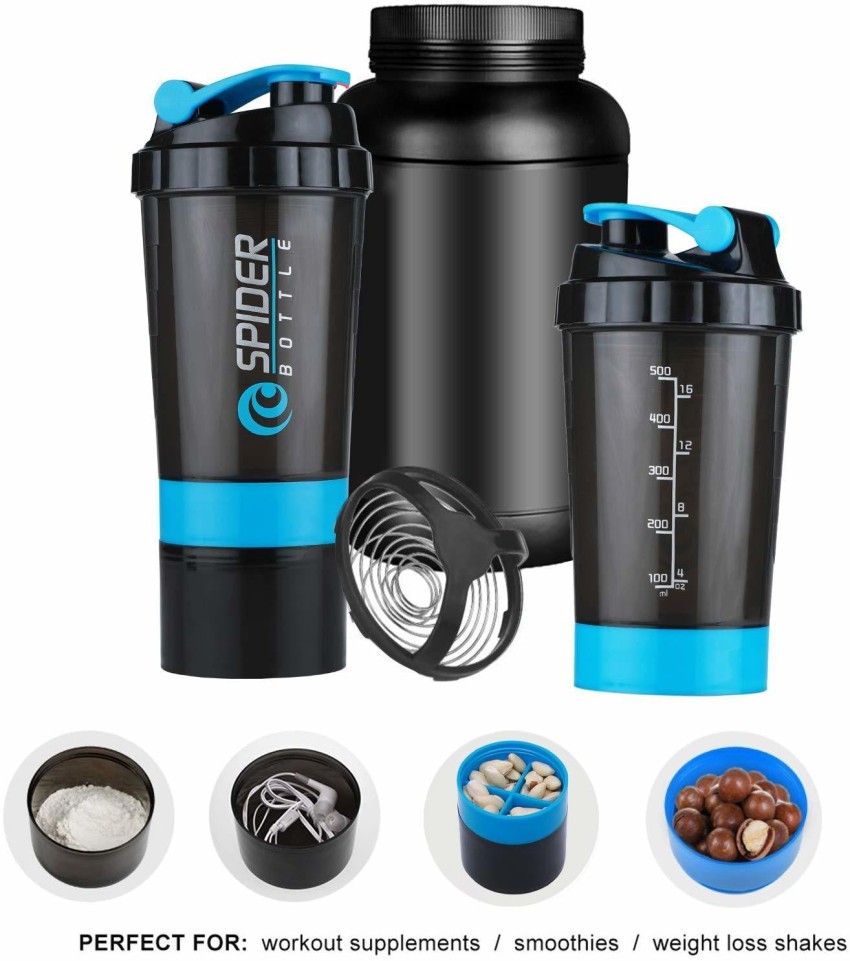 Spider Gym Shaker Bottle Black Ideal For Protein, Pre Workout And BCAAs &  Water