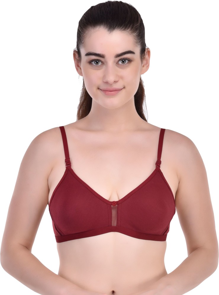 Red Cotton Jersey Non Padded Full Coverage Bra By Estonished, EST-MRBR-046
