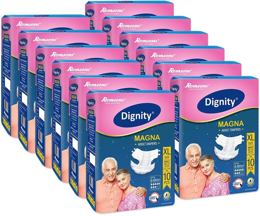 Romsons Dignity MAGNA Adult Diapers Extra Large (Pack of 10 Pcs) for Waist  Size 48-57 Inches