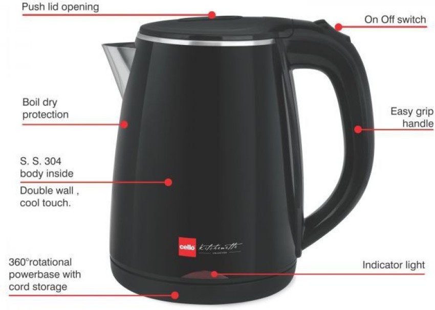 Cello Quick Boil Primo 1.5 Litre Electric Kettle 1500 Watts- Free Shipping