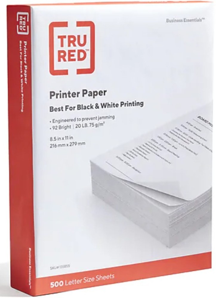 Tru Red Printer Paper, 92 Bright, 20 lb, 8.5 x 11, 500 Sheets/Ream