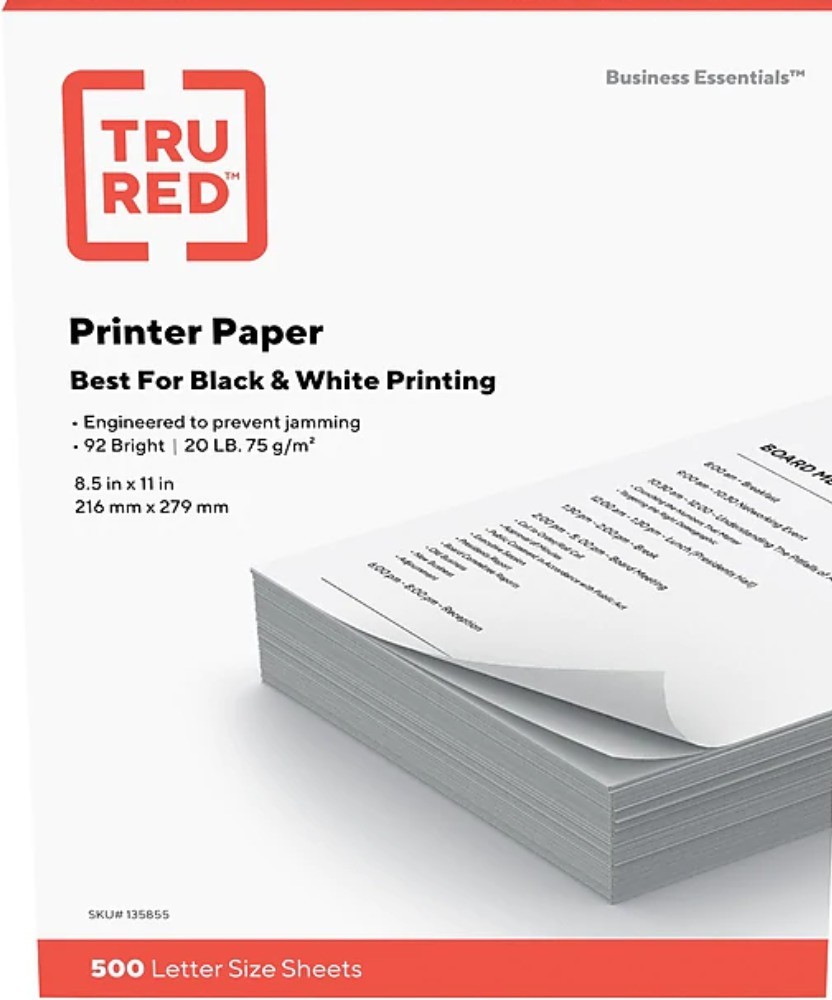 Tru Red, Copy Paper, 20lb, 92 Brightness, Size 8.5X11, Multi