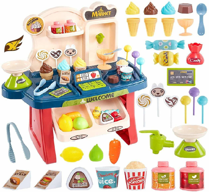Wrikzos Ice Cream Candy Shop Toys Kids Mini Supermarket Checkout