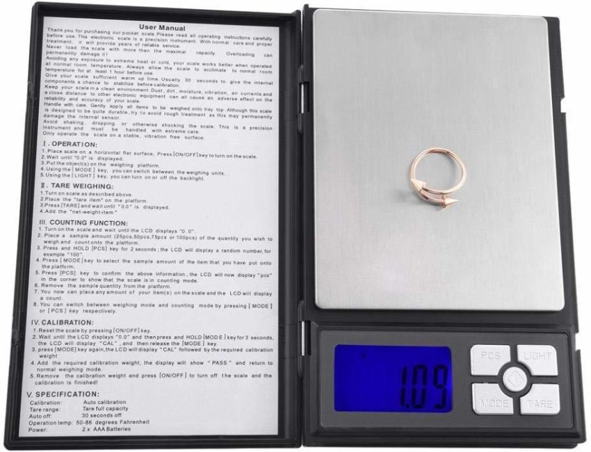 Digital Pocket Scale 500g Capacity x 0.01g Detail with Large 1/2 Backlit  Digits