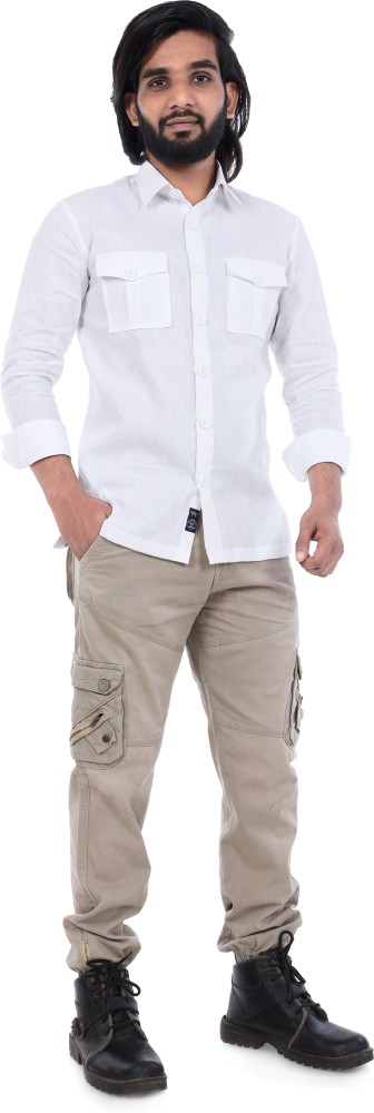 Club maxx Linen Hunting Men Solid Casual White Shirt - Buy Club