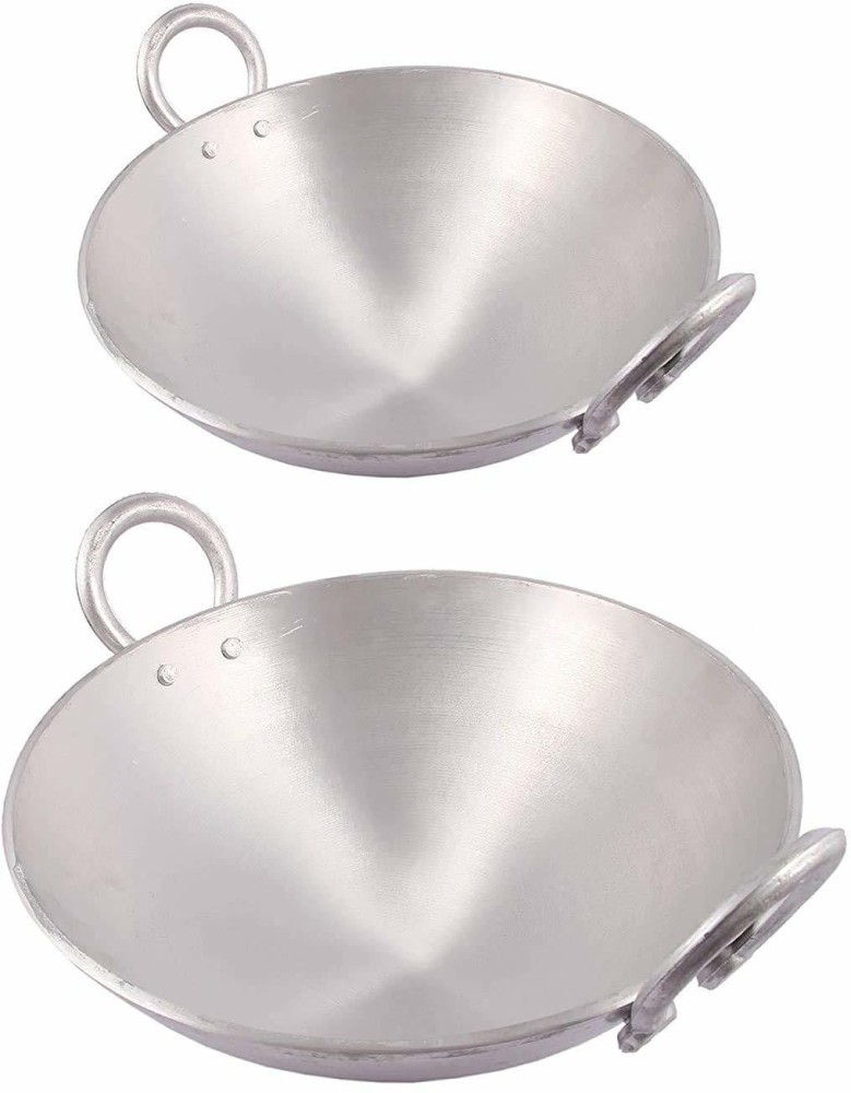 SLNDOKTG Aluminium Kadai,Size No-13,Big Kadai,Induction Base  Kadai,Kadhai,Aluminium Kadai,Aluminum Indian Kadai,Frying Pan,Color-Silver