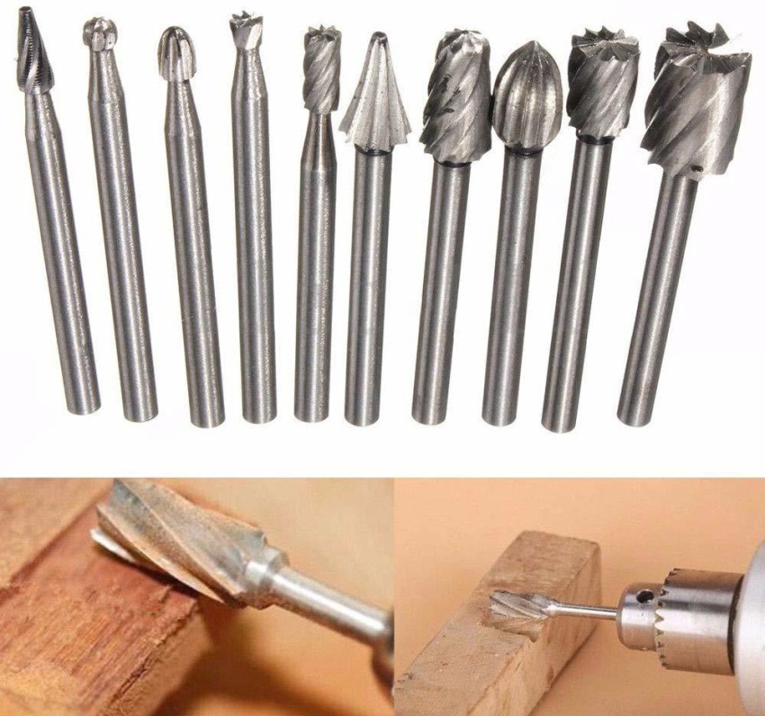 10-pack Steel Rotary Burr Set 1/8 Shank Wood Grinding Rasp Drill Bits Tool  Set