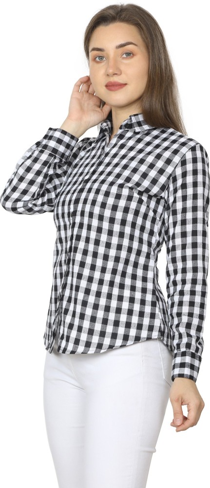 KING DENIM Women Checkered Casual White Shirt - Buy KING DENIM Women  Checkered Casual White Shirt Online at Best Prices in India