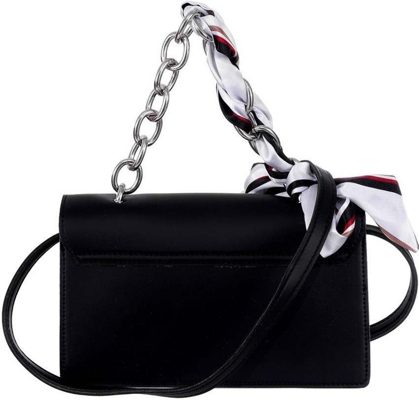 MINISO Black Sling Bag Fashion Chain Scarf Crossbody Bag (Black) Black -  Price in India