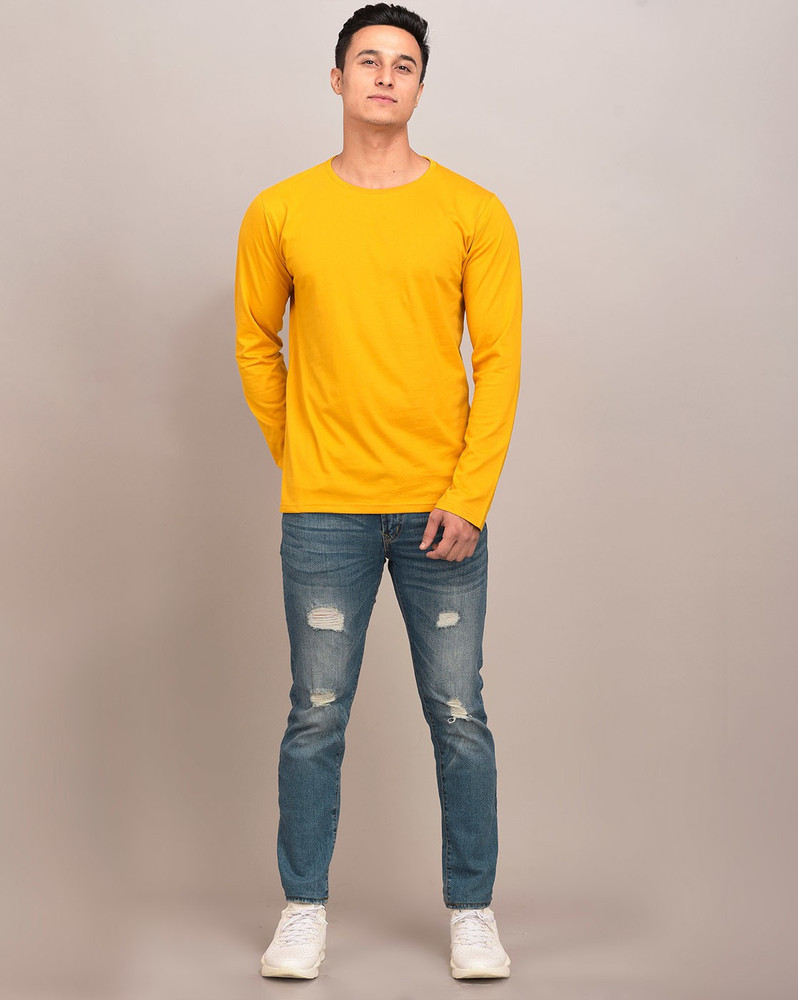 CLOTHING CULTURE Solid Men Round Neck Yellow T Shirt