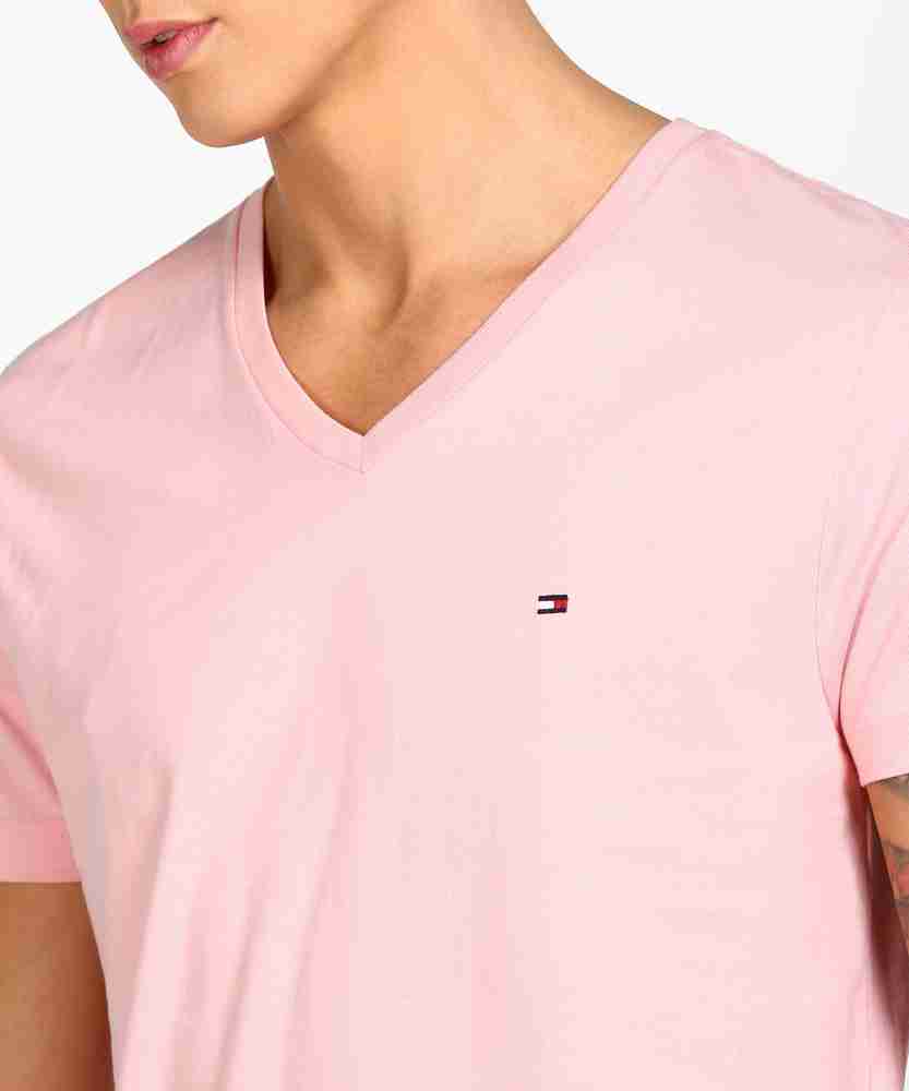 TOMMY HILFIGER Solid Men V Neck Pink T-Shirt - Buy TOMMY HILFIGER Solid Men V  Neck Pink T-Shirt Online at Best Prices in India