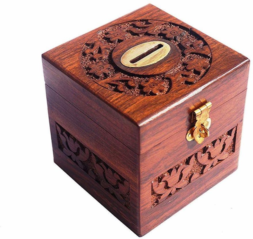 Money Box with Counter for 1000 Euro, Removable Marking Wooden