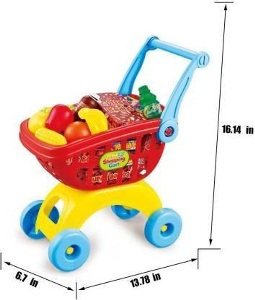 Toy shopping trolley with food top