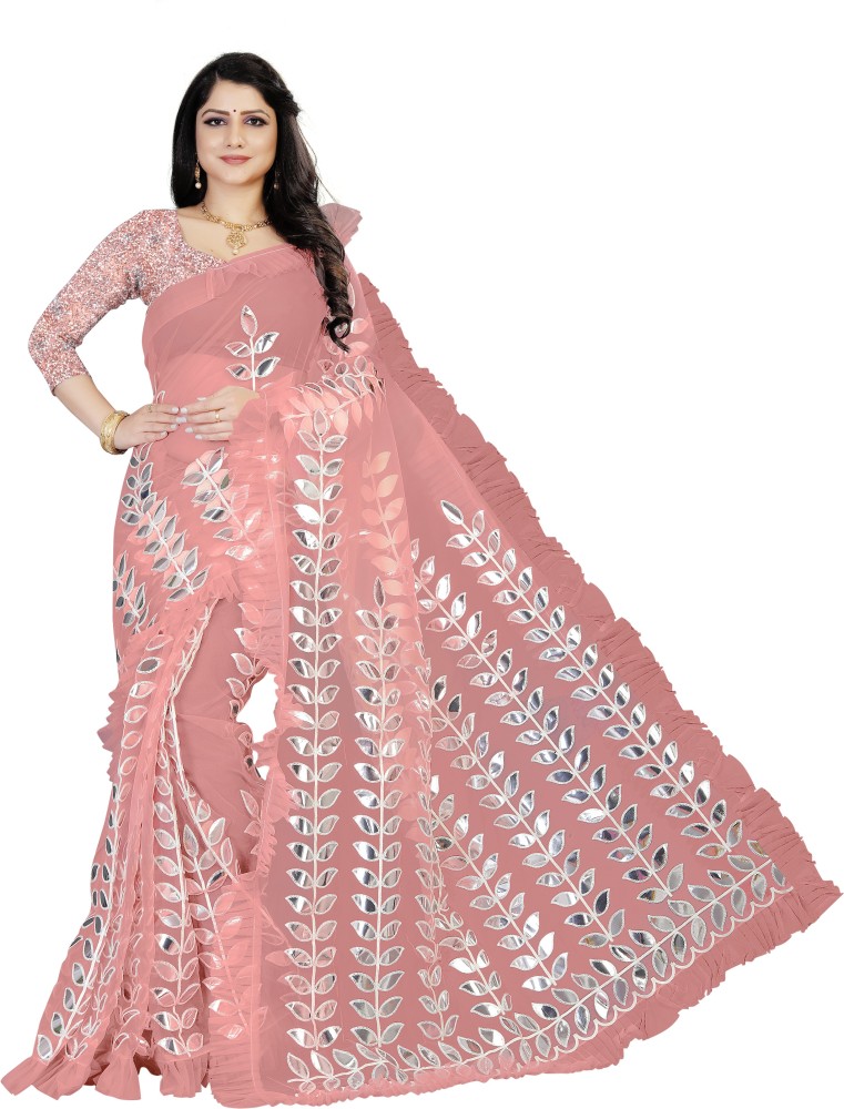 Buy samu Embroidered Bollywood Net Pink Sarees Online Best Price