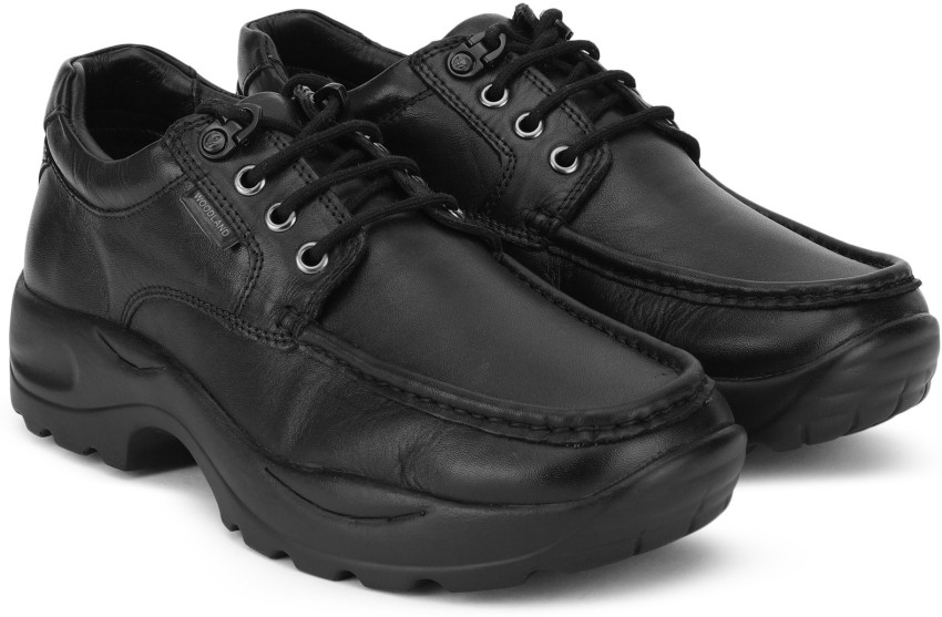 Woodland black leather on sale shoes