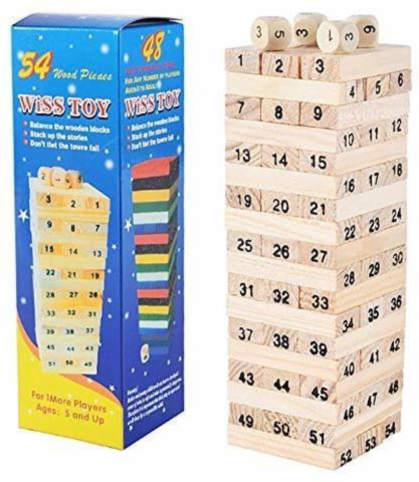 LITTLEMORE 54 Pieces Wooden Stacking Tower Numbers Building Blocks