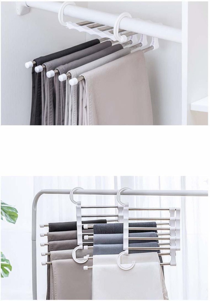 Pants Hangers Space Saving 2 Pack NonSlip Stainless Steel Pant Hangers 5  Layered Multifunctional Magic Pants Rack for Slacks Scarf Jeans Trousers  Skirt Ties  Amazonin Home  Kitchen