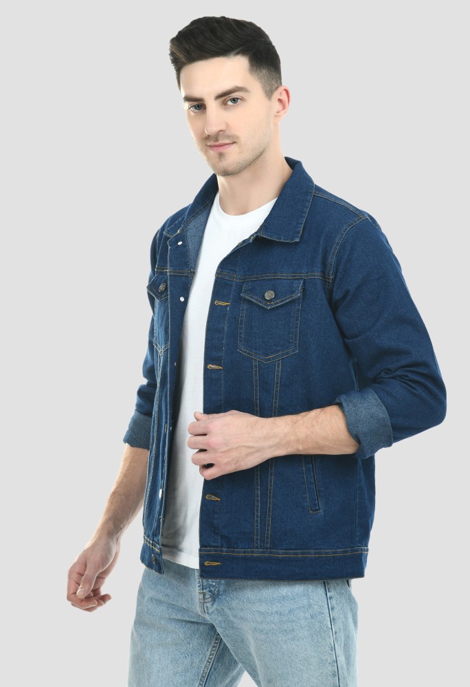 Full sleeve solid men's shop denim jacket