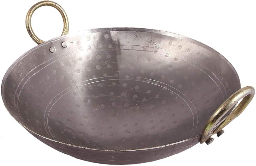 KITCHEN SHOPEE KITCHEN SHOPEE Traditional Iron Fry Kadhai/Pan, Handmade  Loha/Lokhand/Lokhandi Kitchen Kadai Fry Pan for Cooking with Golden Rings,  8