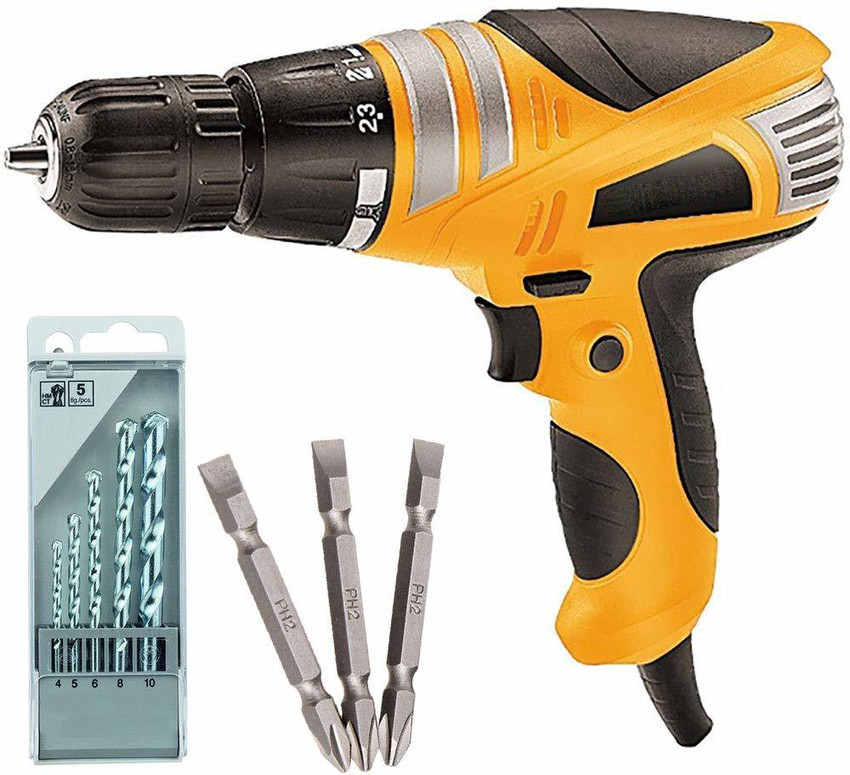 MLD 350W screw gun drill machine 750r min power generate with 8 torque adjust reversible 10mm keyless chuck best work for Home magnetic PH2 bit 5pcs hss bit set ABS771L Pistol Grip
