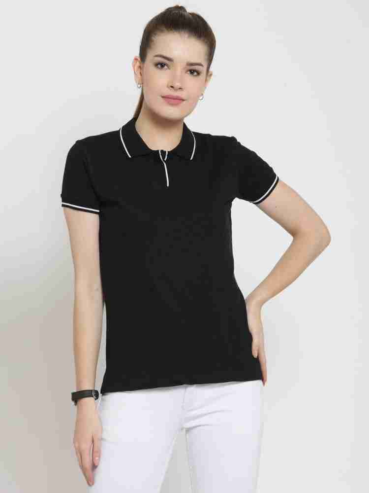 SCOTT INTERNATIONAL Solid Women Polo Neck Black T Shirt Buy