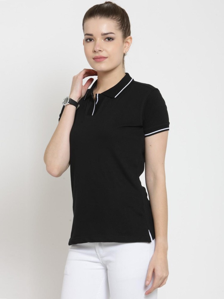 SCOTT INTERNATIONAL Solid Women Polo Neck Black T Shirt Buy