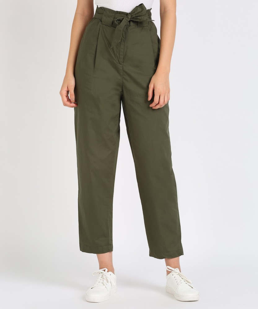 Buy SASSAFRAS Women Olive Green Peg Trousers - Trousers for Women