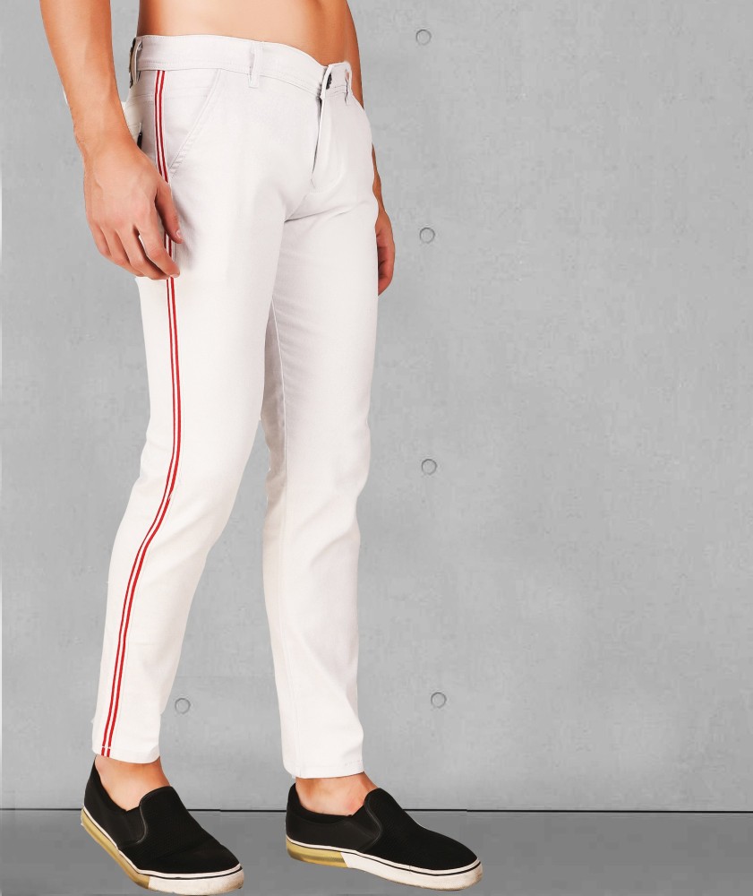 White jeans with hot sale side stripe