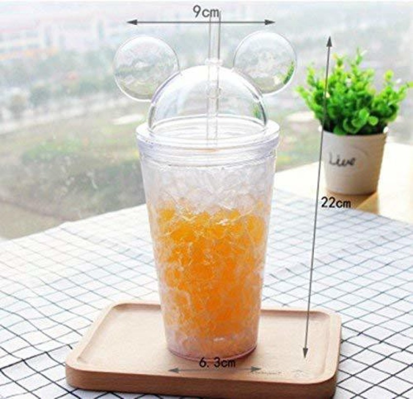 Mickey Printed Sipper Bottle With Straw For Kids, Glass Tumbler