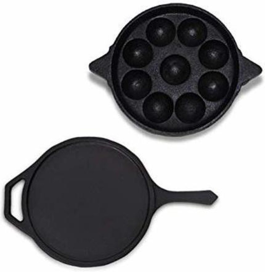  Meyer Pre Seasoned Cast Iron 7 Cavity Appam Patra Paniyarakkal, Paniyaram, Appam Pan, Pan Cake Maker, Appam Maker, Ponganal Maker, Kuzhi Paniyaram