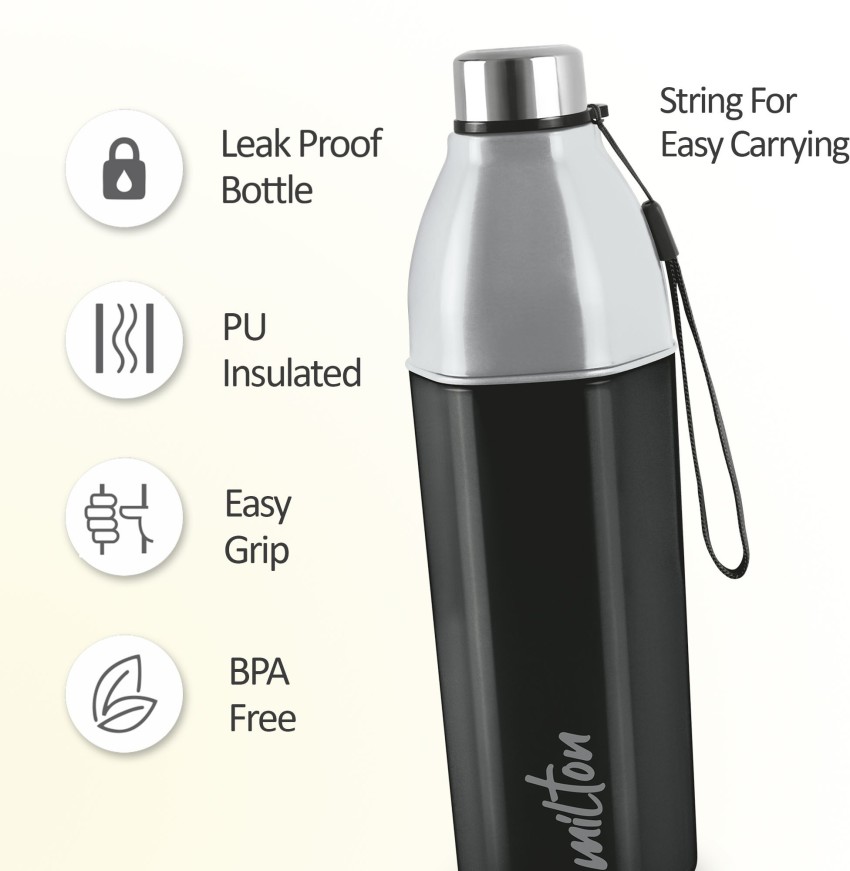 Milton Steel Convey 600 Insulated Inner Stainless Steel Water Bottle, 520  ml, Black | Leak Proof | BPA Free | Hot or Cold for Hours | Office | Gym 