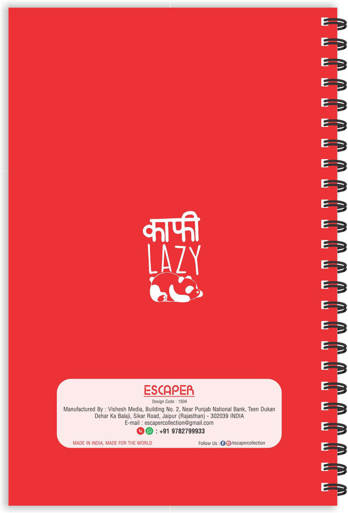 ESCAPER KAFI LAZY Hindi Quotes Diary Ruled A5 Size 8.5 x 5.5