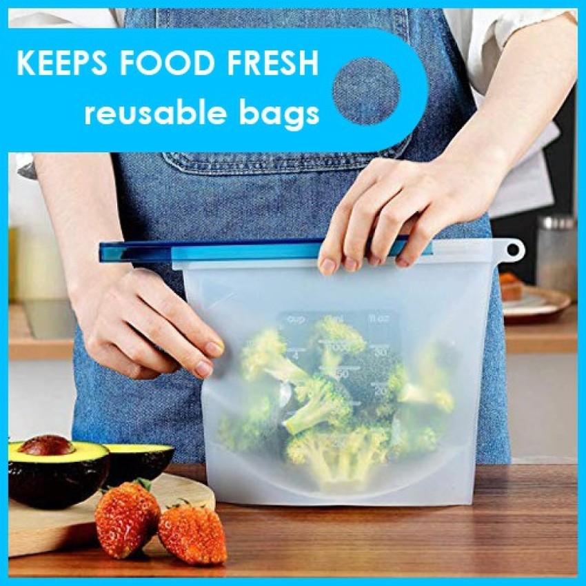 1500ml/1000ml /500ml Reusable Silicone Food Bag Ziplock Bag Fruit Meat Milk  Storage Container Refrigerator Fresh Bags Organizer
