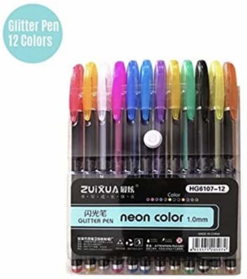 Qatalitic Set Of 24 Neon Gel Pens Consisting Fluorescent, Metallic