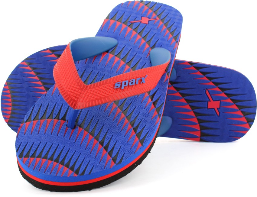 Red and blue online flip flops