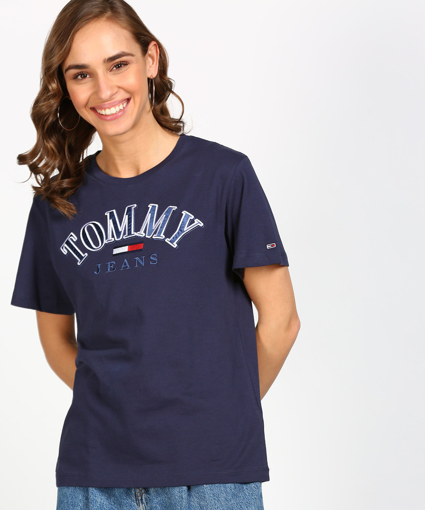 TOMMY HILFIGER Solid Women Round Neck Dark Blue T Shirt Buy