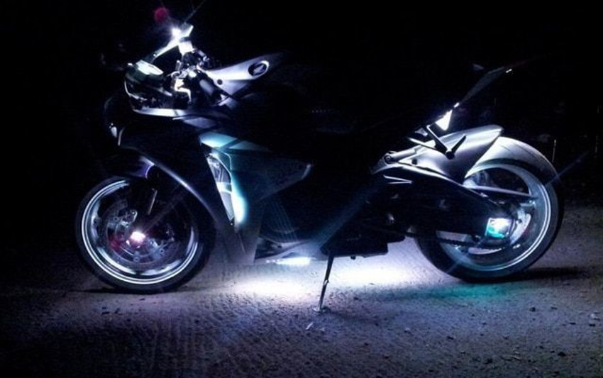hjg Sunny Day White IMPORTED Underglow PATCH LIGHTS Front Rear Bike Body Lights PACK OF 4 IP65 WATERPROOF DUSTPROOF SHOCKPROOF Universal
