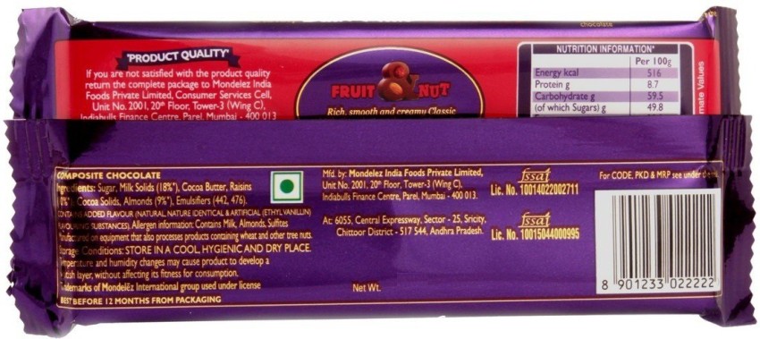 Buy Cadbury Dairy Milk Fruit Nut Chocolate Bar 36 Gm Online At